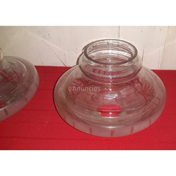 4 GLOBOS DE LAMPARA DE CRISTAL TALLADO PRIMERA MITAD SIGLO XX