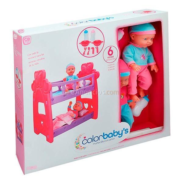Set bebés gemelos Colorbaby 31 cm con cuna y accesorios + 24 m