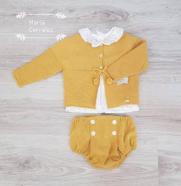 A conjunto baby cubre+blusa+chaqueta de yoedu r300673 mostaza talla 18 meses