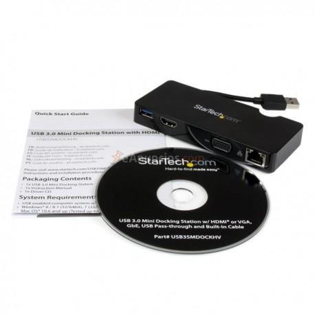 StarTech.com - Replicador de Puertos USB 3.0 de Viajes con HDMI o VGA - Docking Station para Portátil
