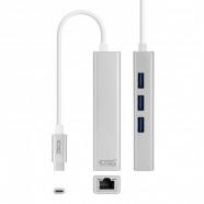 Nanocable - Conversor USB-C a Ethernet Gigabit + 3xUSB 3.0, Plata, 15 cm