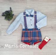 A conjunto niño marta y paula petirrojo 1855 ranita + tirantes + camisa y pajarita r220530