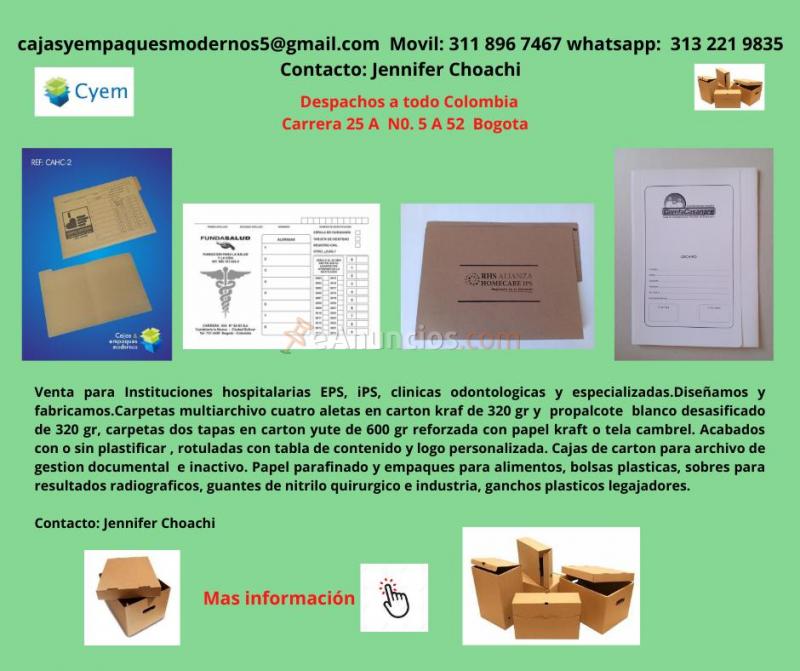 Carpetas para archivo de historia clinica en propalcote