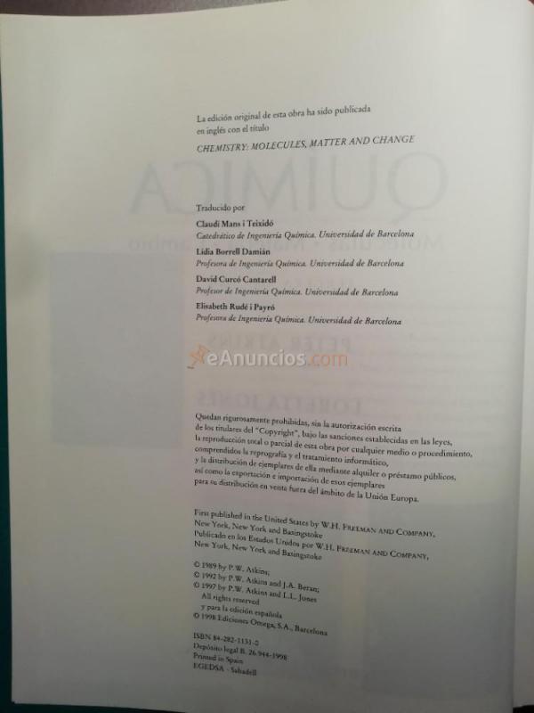 Libro de ciencias: Química. Moleculas. Materia. Cambio