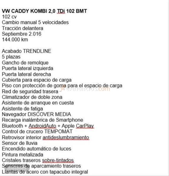 Volkswagen Caddy Beach 2.0 TDI SCR BMT 102CV de 2016 con 144.000 Km por 15.900 EUR. en Caceres